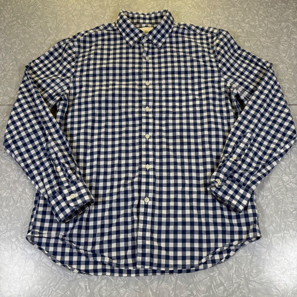 American Eagle Mens Large Navy Blue Gingham Plaid Long Sleeve Button Down Shirt